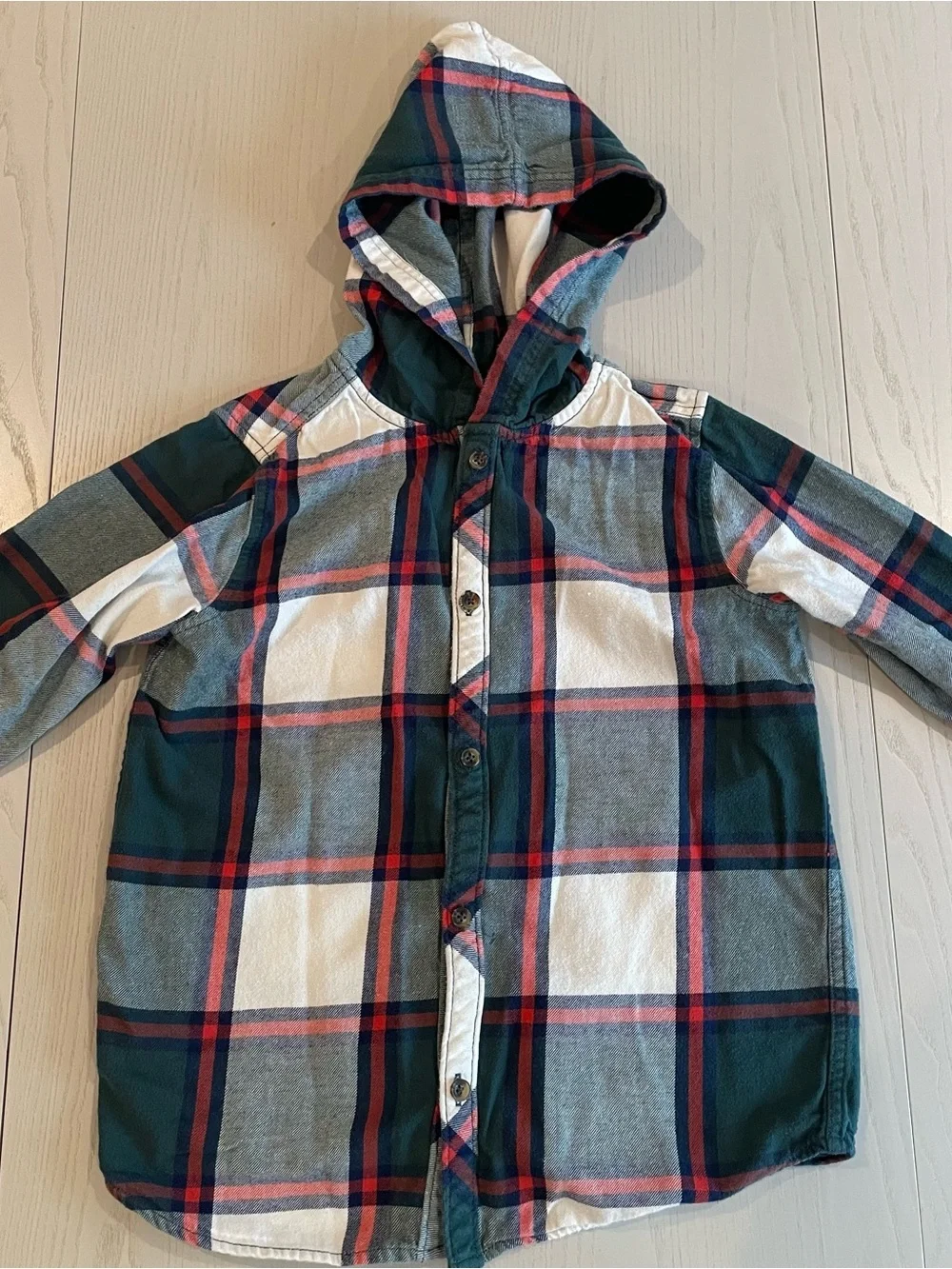 Hanna Andersson Flannel Hooded Button Up Shirt - Size 10